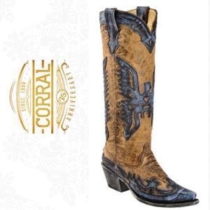 Corral Vintage Brown/Blue Tall Eagle Overlay Boots R2514